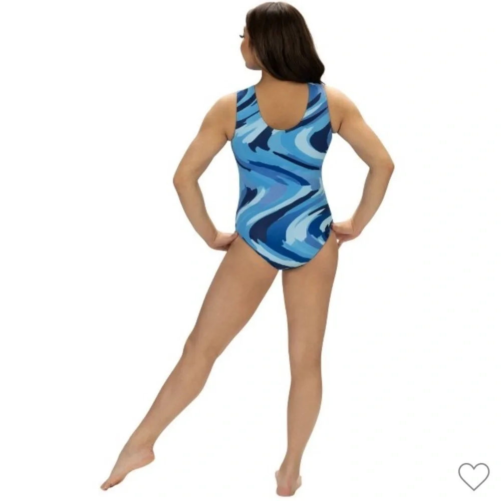 GK x Suni Lee Blue Cool Breeze Sleeveless leotard CXS NEW